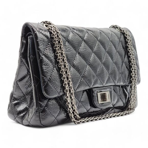 Chanel Classic 2.55 Reissue Jumbo Double Flap Bag - Quilted Patent Leather Black - Picture 2 of 12